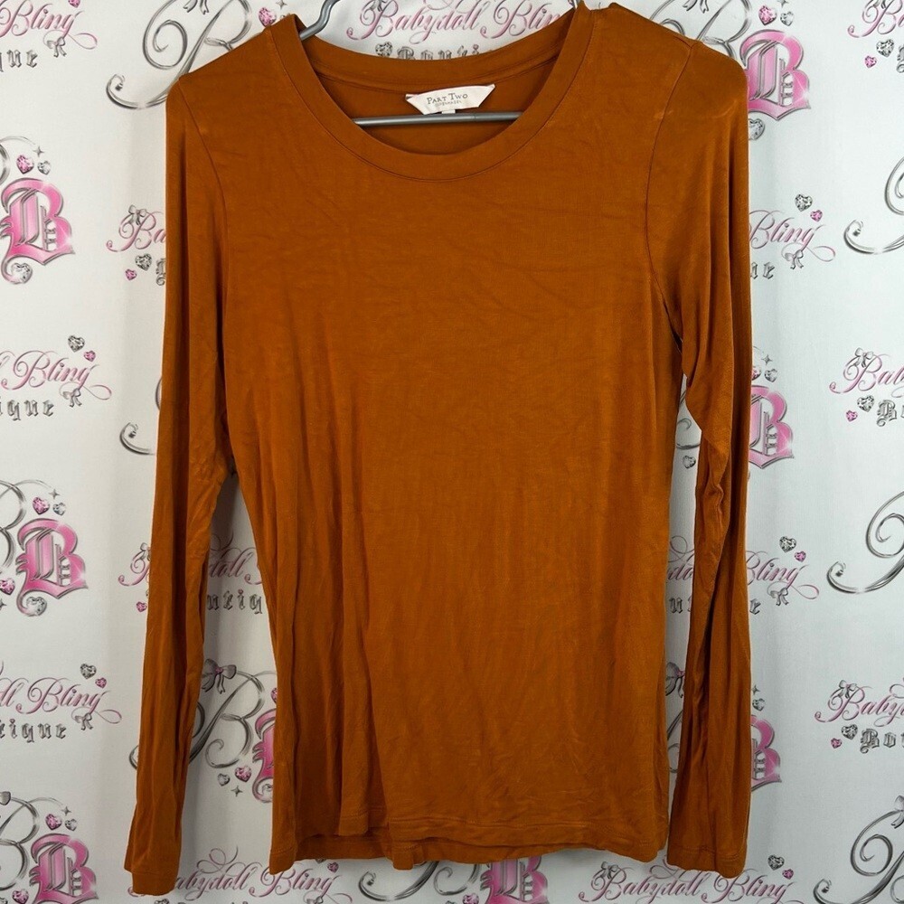 Part Two Long Sleeve Top in Rich Brown rusty orange brown stretchy soft